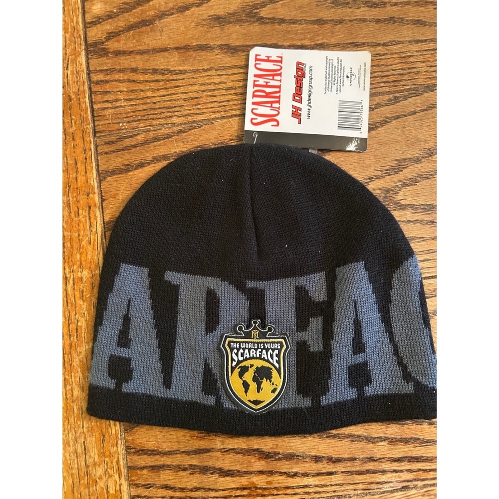 Scarface JH Design Beanie Hat Black Grey The World Is Yours Logo NWT OSFM